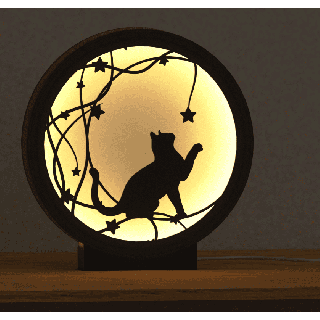 Candeeiro - gato a brincar entre as estrelas (cor de luz quente)