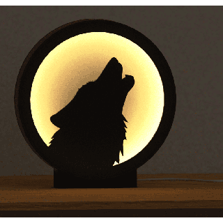 Lampe - loup hurlant à la lune (lumière chaude)