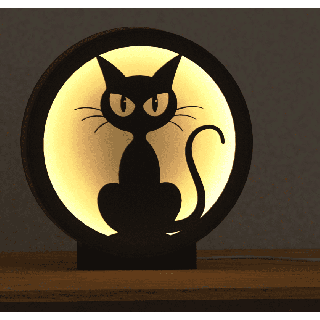 Lamp - black cat sitting in lamp (warm light color)