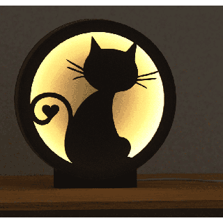 Lampe - kat med hjerte på halen (varm lysfarve)