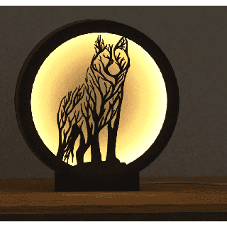 Lampka - árvore em forma de cachorro de frente (cor quente da luz)