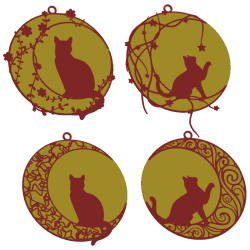 Set di palline con gatto sulla luna – oro e rosso | Fluo Dog