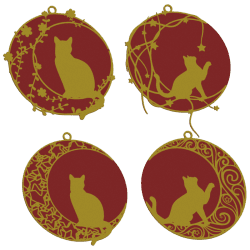 Set di palline con gatto sulla luna - rosse con oro | Fluo Dog