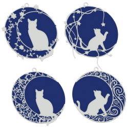 Conjunto de bolas de Natal com gato na lua – enfeites azuis | Fluo Dog