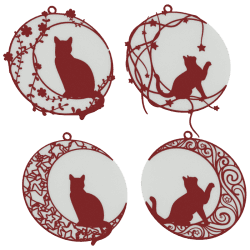 Set kerstballen met kat op de maan – kerstdecoraties | Fluo Dog