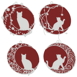 Set di palline con gatto sulla luna – decorazioni rosse | Fluo Dog