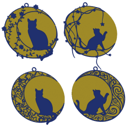 Set kerstballen met kat op de maan - goud en marineblauw | Fluo Dog