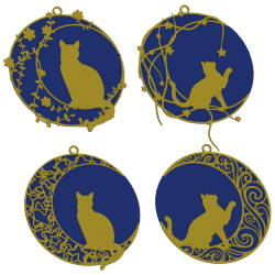 Kissankuu-ornamenttisetti – tummansininen-kultainen | Fluo Dog