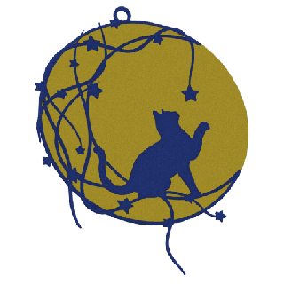 Cat on the Moon Christmas Bauble Set - Gold with Navy Pattern