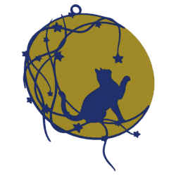 Set de adornos con gato en la luna - oro y azul marino | Fluo Dog