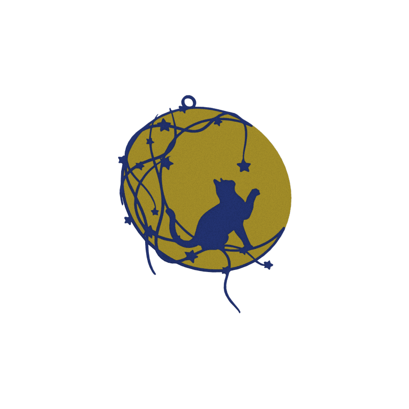 Set de adornos con gato en la luna - oro y azul marino | Fluo Dog