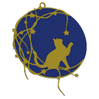 Juletrekulesett med katt på månen - marineblå med gulldesign