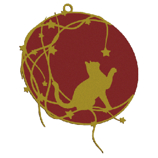 Set di palline per albero di Natale con gatto sulla luna - colore rosso con motivo dorato