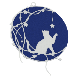 Set di palline di Natale con gatto sulla luna - colore blu scuro con motivo bianco