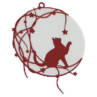 Set of Christmas ornaments with a cat on the moon - white with a red pattern