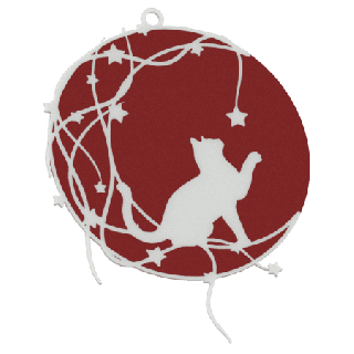 Set von Weihnachtsbaumkugeln mit Katze auf dem Mond - rot mit weißem Muster