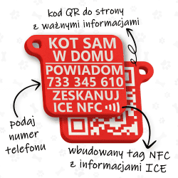 Μικρό μπρελόκ ICE NFC – ετικέτα διεύθυνσης με QR και αριθμό | Fluo Dog