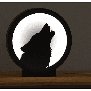 Lampa - vlk vyjící na měsíc (neutrální barva světla)