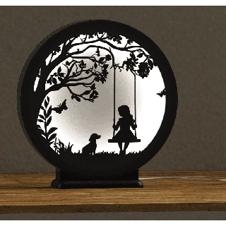 Luz LED - niña en columpio y perro (color de luz neutro)