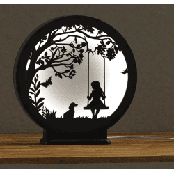 LED Lamp Girl on Swing with Dog | Fluo Dog