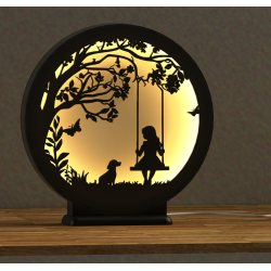 Lampka LED dziewczynka na huśtawce z psem | Fluo Dog Lampka LED dziewczynka na huśtawce z psem | Fluo Dog