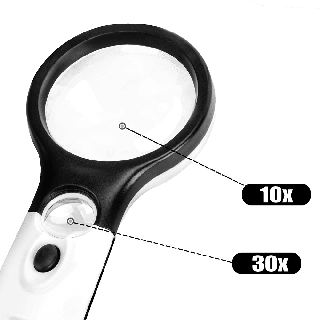 Lupa para busca de pulgas e carrapatos com iluminação LED (10x e 30x)