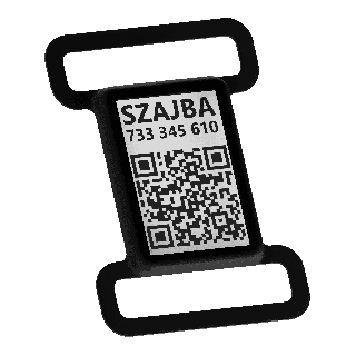 Kaulapannan nimikyltti, jossa on QR-koodi ja verkkokäyntikortti