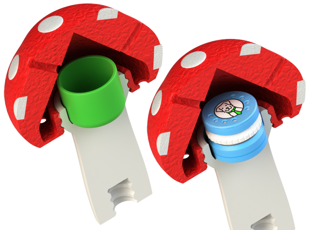 Grzybek muchomor węchowy z puszką Fluonose Mikro oraz z kubeczkem zapachowym